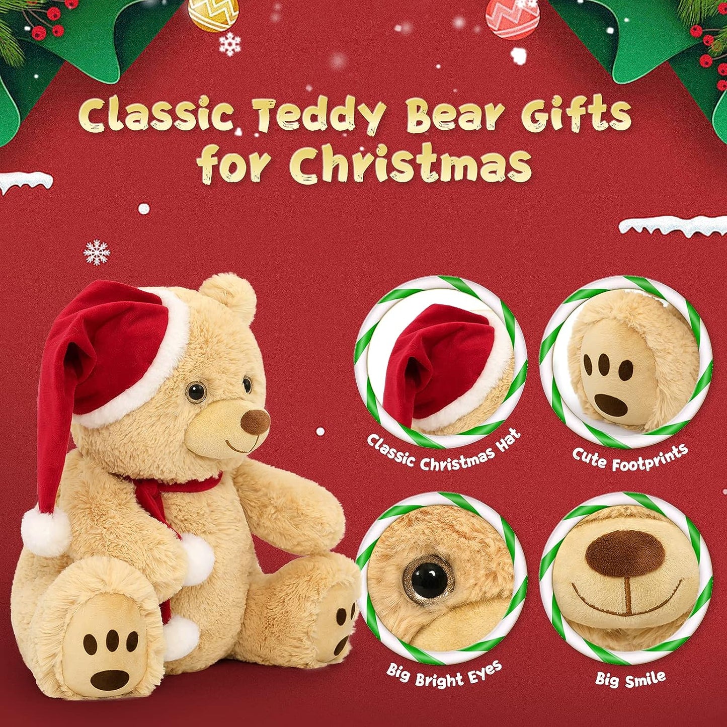 Jouet en peluche ours en peluche de Noël, 16 pouces