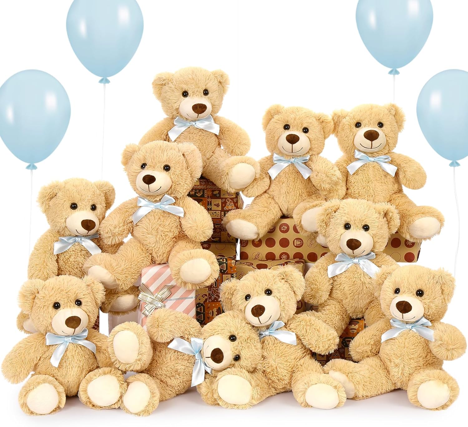 MaoGoLan 10 Packs Teddy Bear with Blue Bow Tie 14" Bulk Stuffed Animals Plush Toy