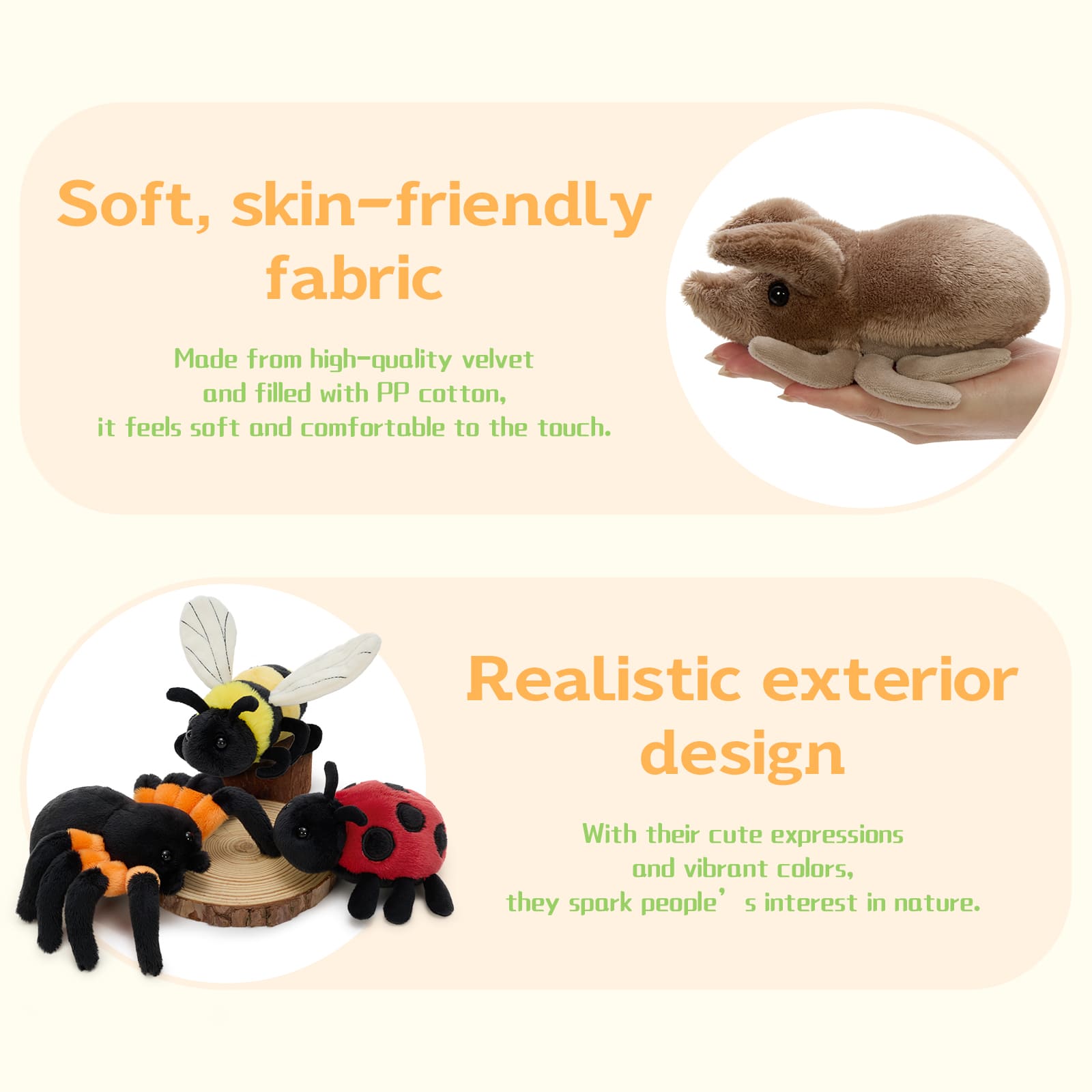 Bee, Beetle, Butterfly, Moth, Spider, & Ladybug Plush Insect Set