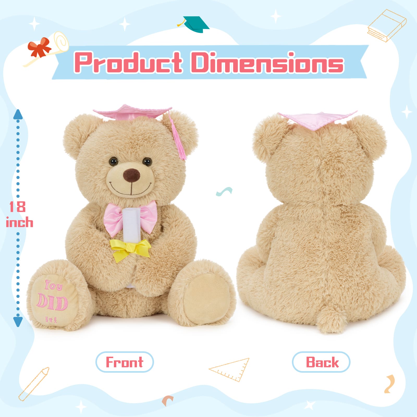 Graduation Teddy Bear Plush with Cap & Diploma – Cute Congrats Gift Soft Stuffed Animal