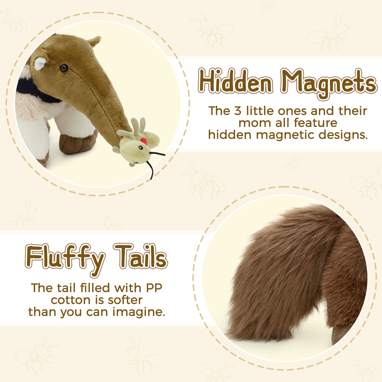 Stuffed Anteater with Three Ant Plush Toys, 18 Inches