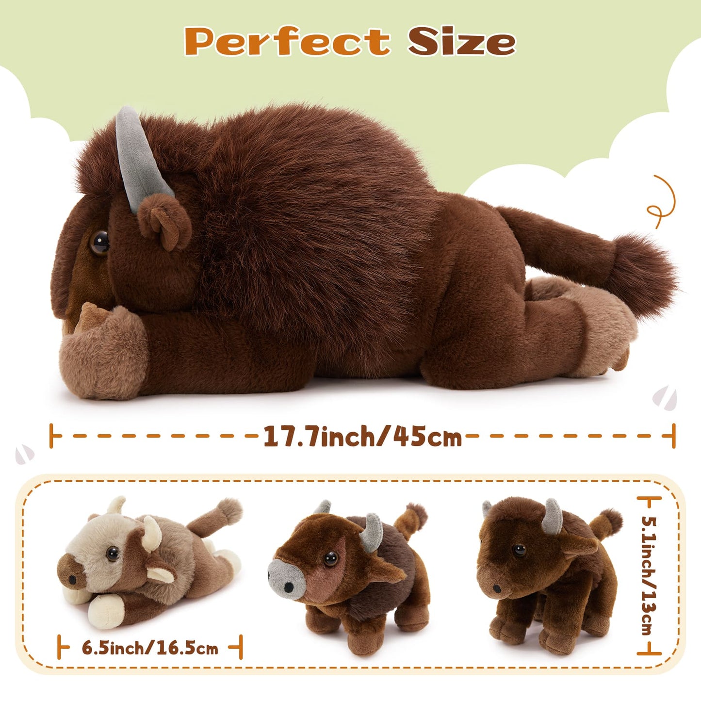 MorisMos 4Pcs Bison Stuffed Animal, 18inch Bison Mommy with 3 Baby Plush Toy, Soft Buffalo Wild Stuffed Animals Gift for Kids, Boys, Girls