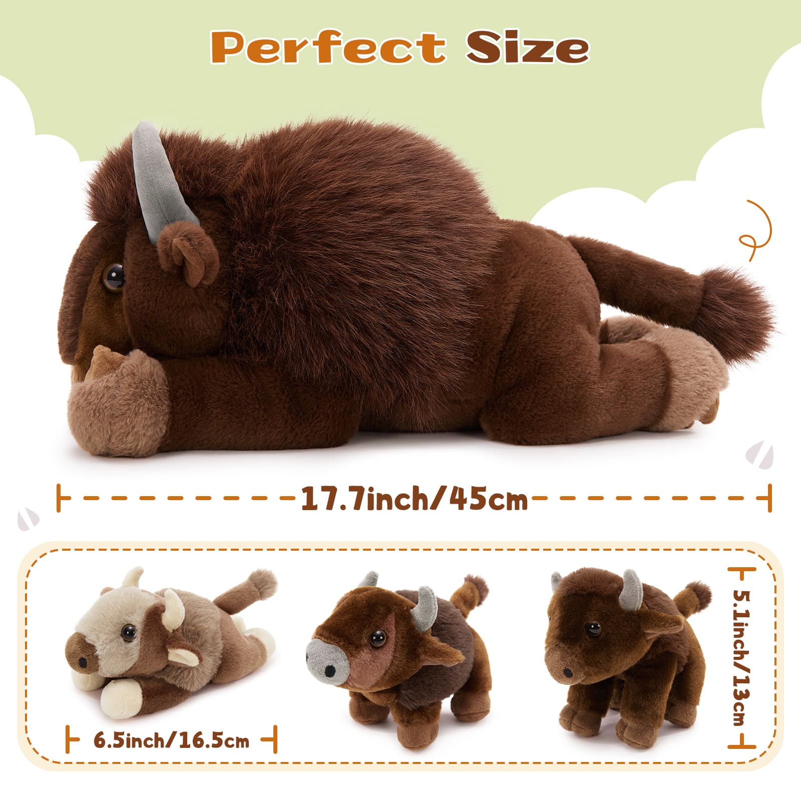 Bison Stuffed Animals with 3 Babies Inside, Dark Brown, 18 Inches