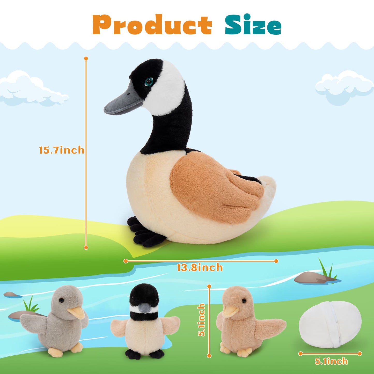 Interactive Canada Goose plush family with hidden nest, collectible animal plush set ideal for storytelling, playtime, and gifts