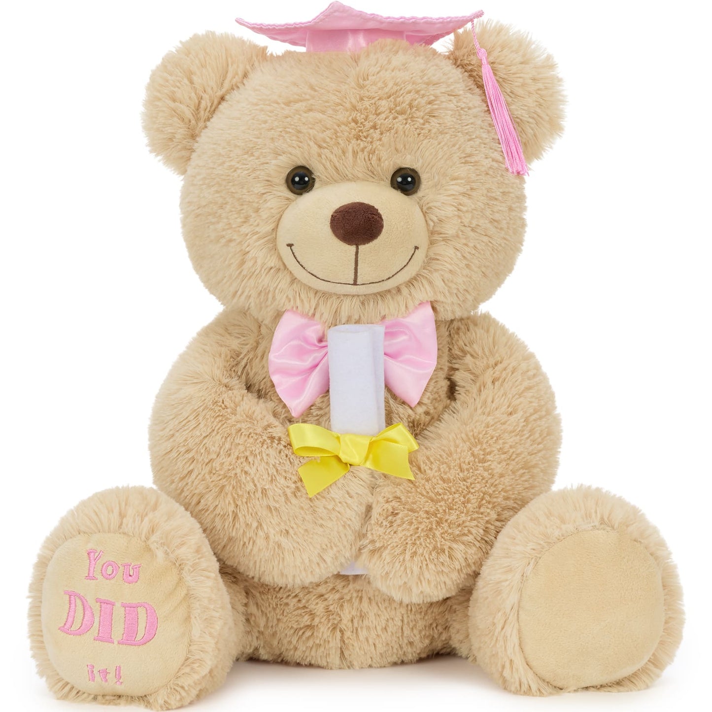 Graduation teddy bear plush wearing cap and bow tie holding diploma soft stuffed animal congratulatory gift for graduates