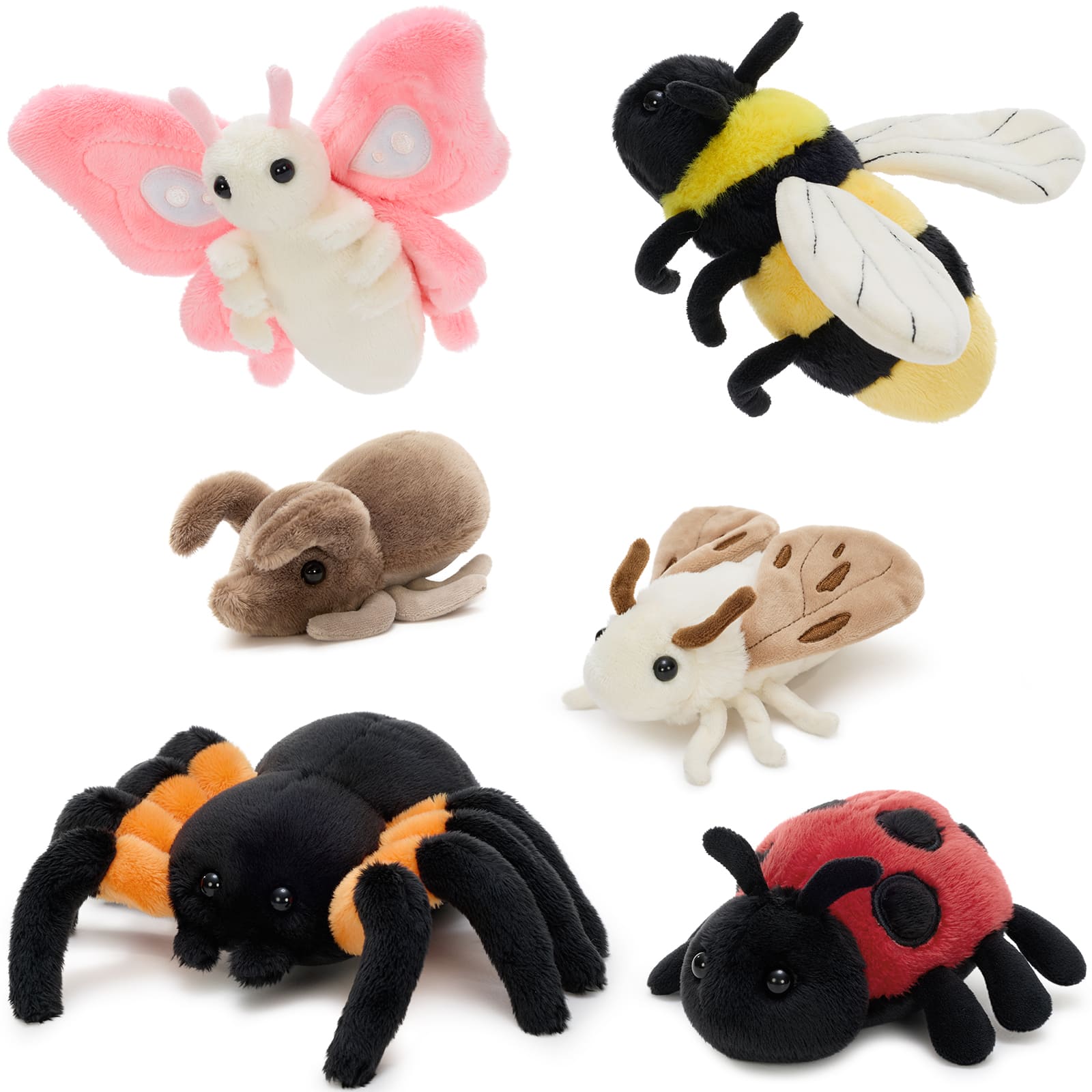 Bee, Beetle, Butterfly, Moth, Spider, & Ladybug Plush Insect Set