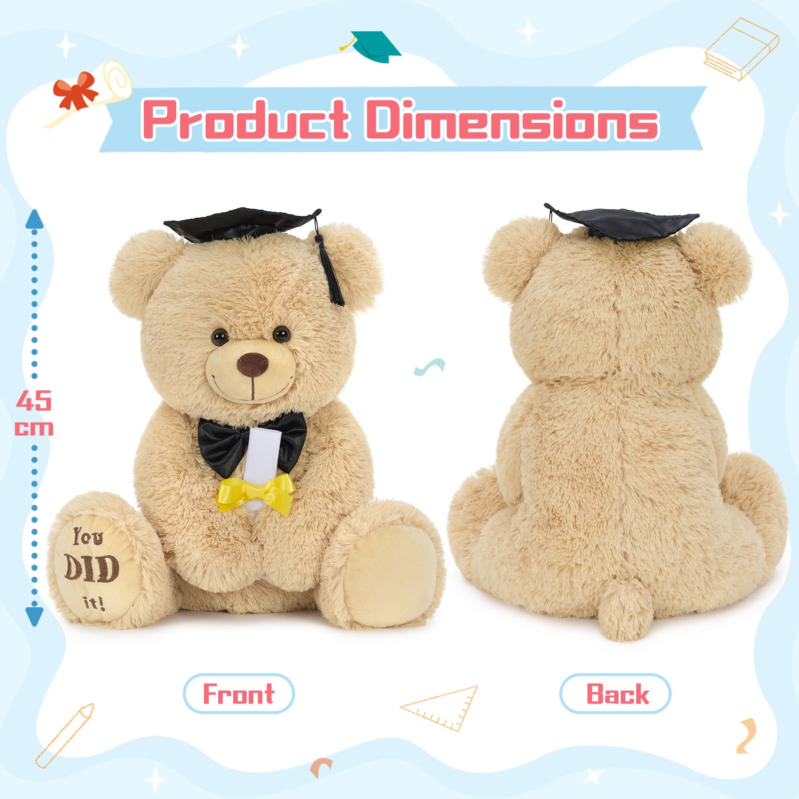 Graduation Teddy Bear Plush with Cap & Diploma – Cute Congrats Gift Soft Stuffed Animal