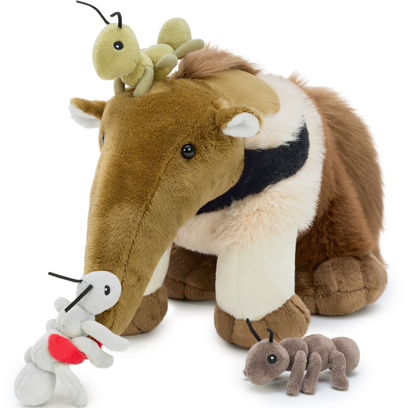 Stuffed Anteater with Three Ant Plush Toys, 18 Inches