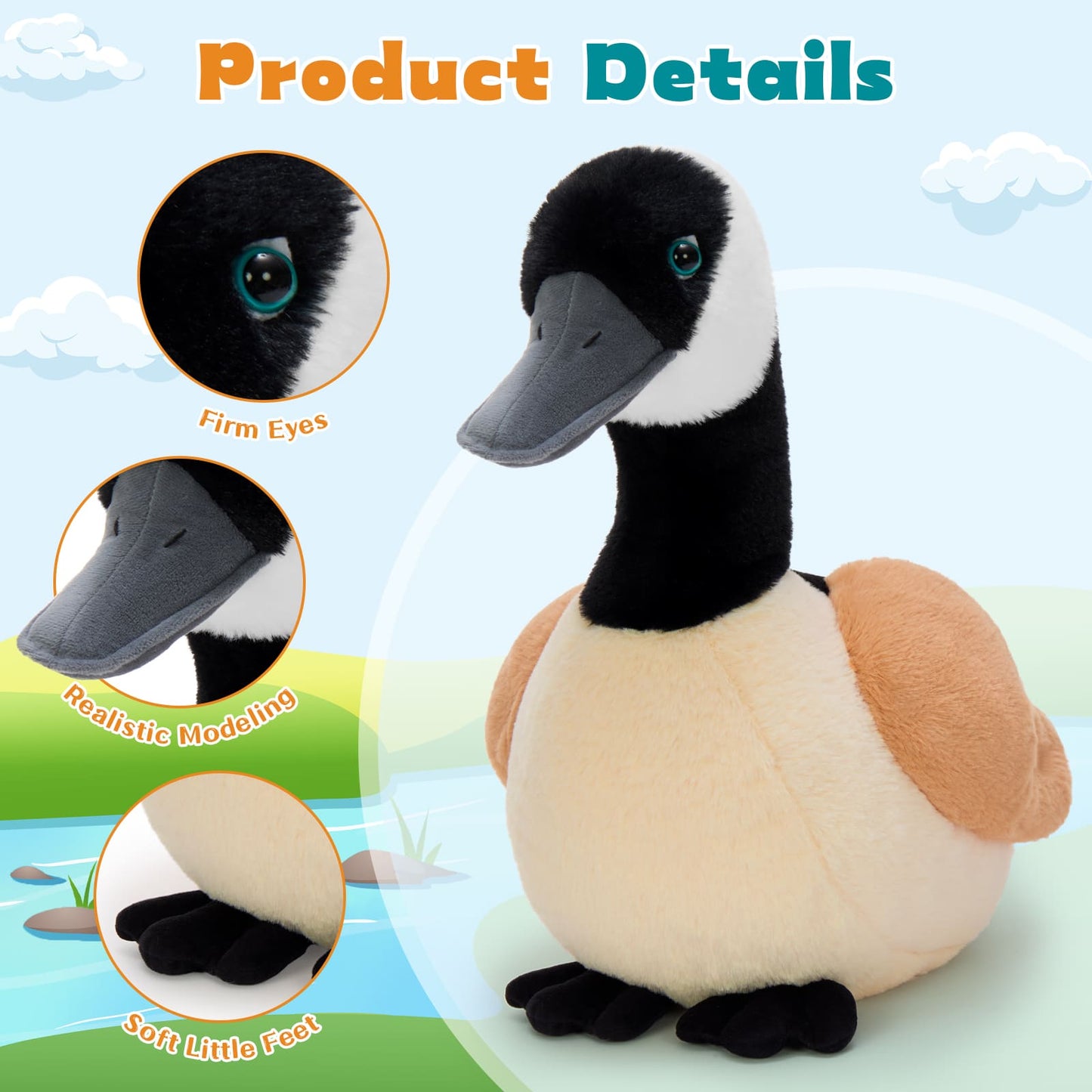 Realistic Canada Goose stuffed animal family set, woodland-themed plush toy perfect for nursery décor and imaginative play