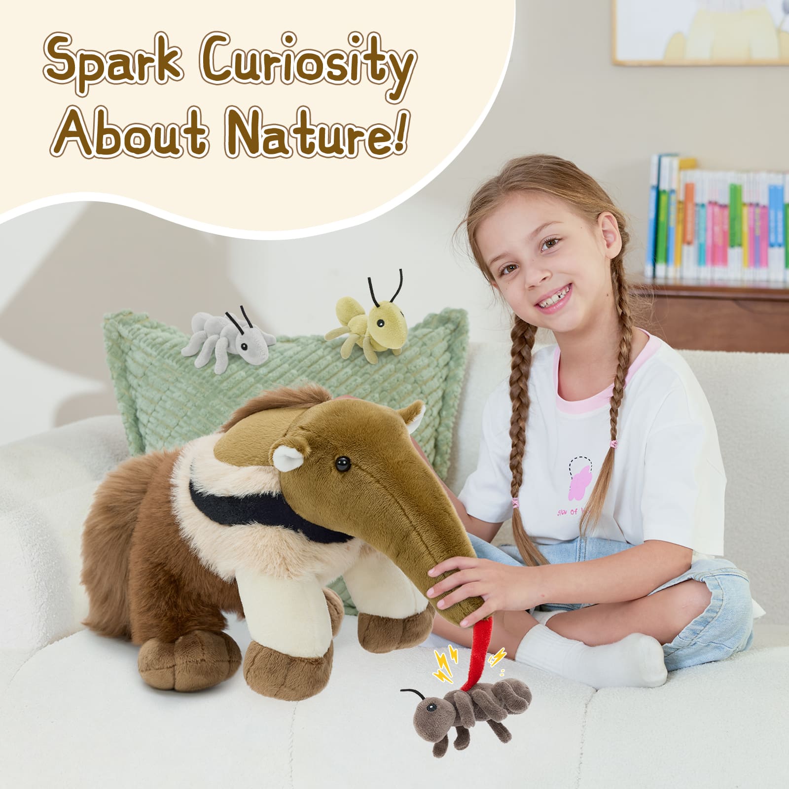 Stuffed Anteater with Three Ant Plush Toys, 18 Inches