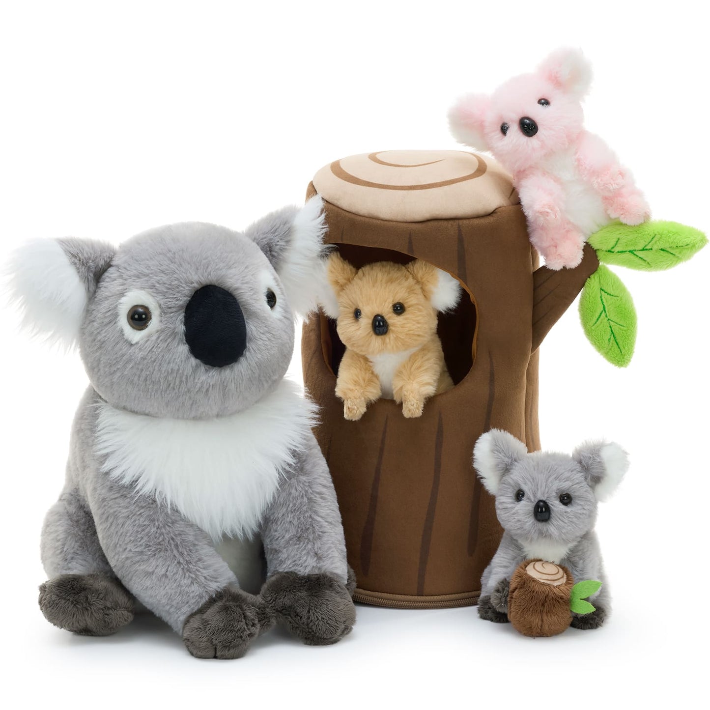 Stuffed Koala with Tree Stump Plush Toy Set, 11.8 Inches