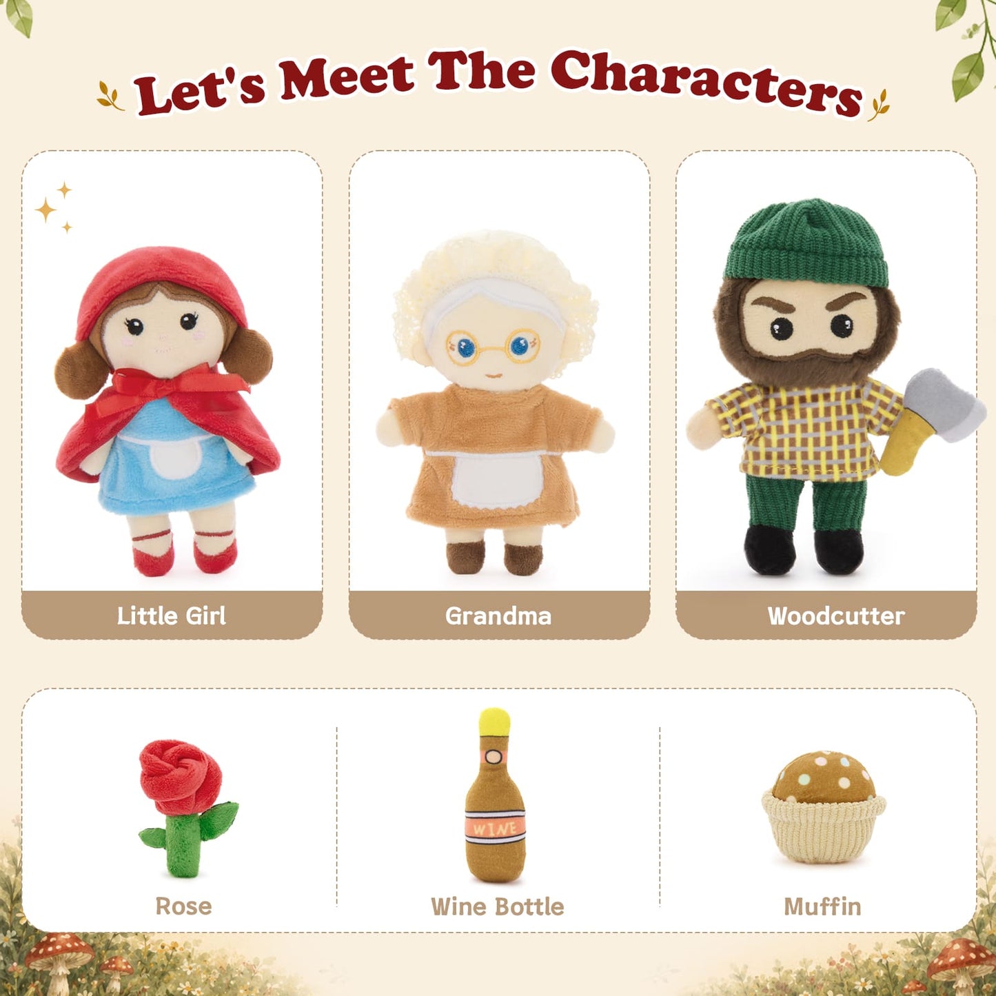 Storybook Character Plush Toy Set – Little Girl, Grandma & Wolf Stuffed Dolls