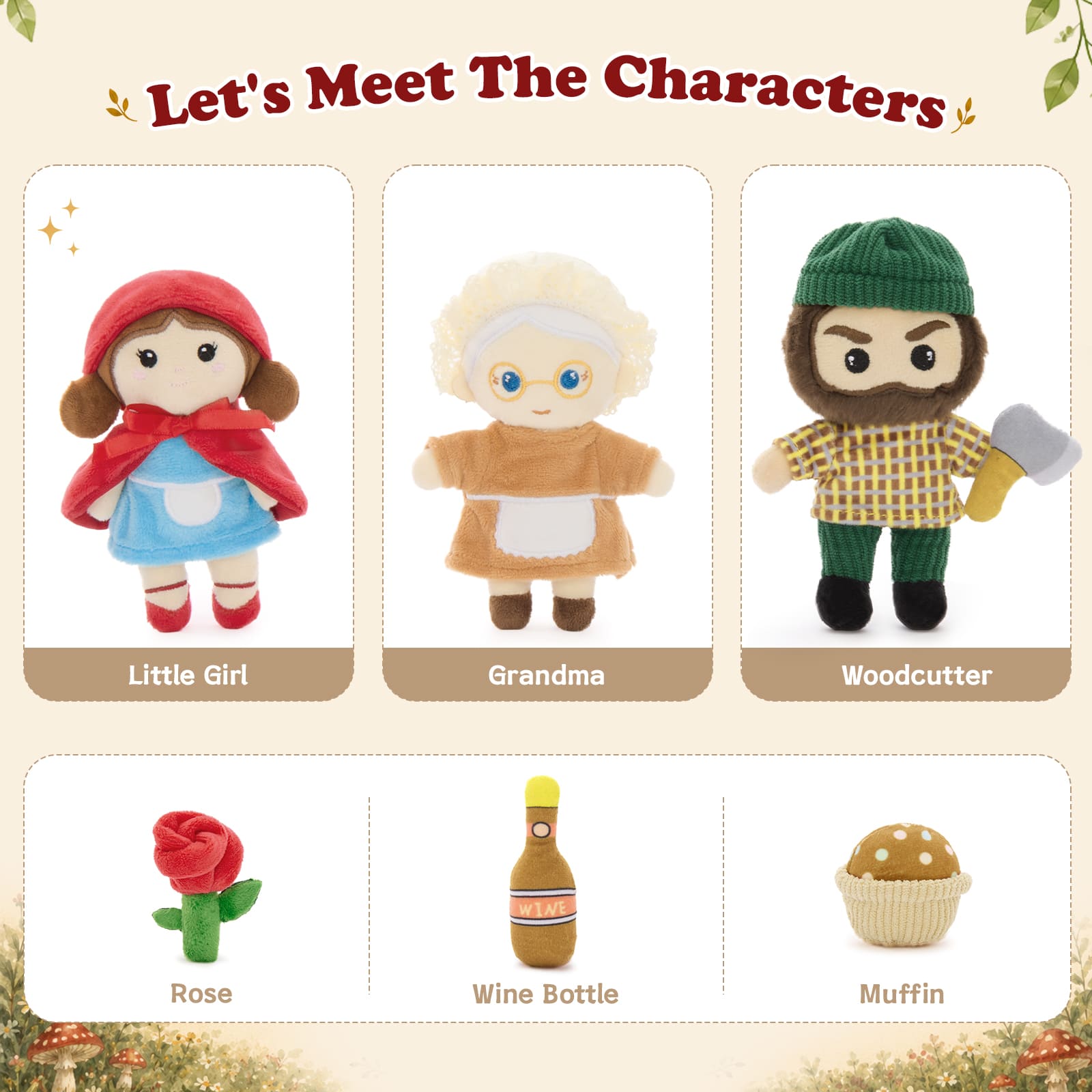 Storybook Character Plush Toy Set – Little Girl, Grandma & Wolf Stuffed Dolls