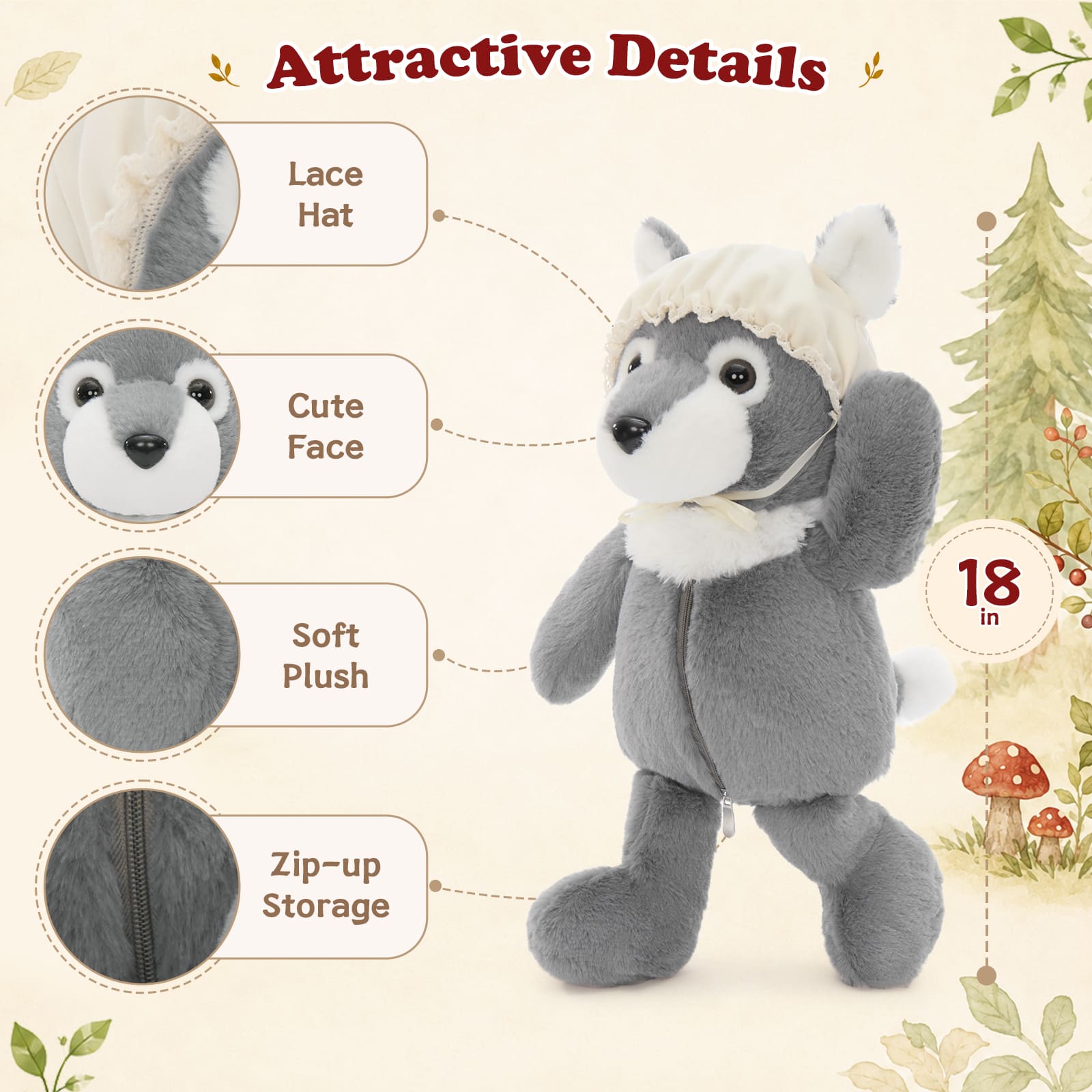 Storybook Character Plush Toy Set – Little Girl, Grandma & Wolf Stuffed Dolls
