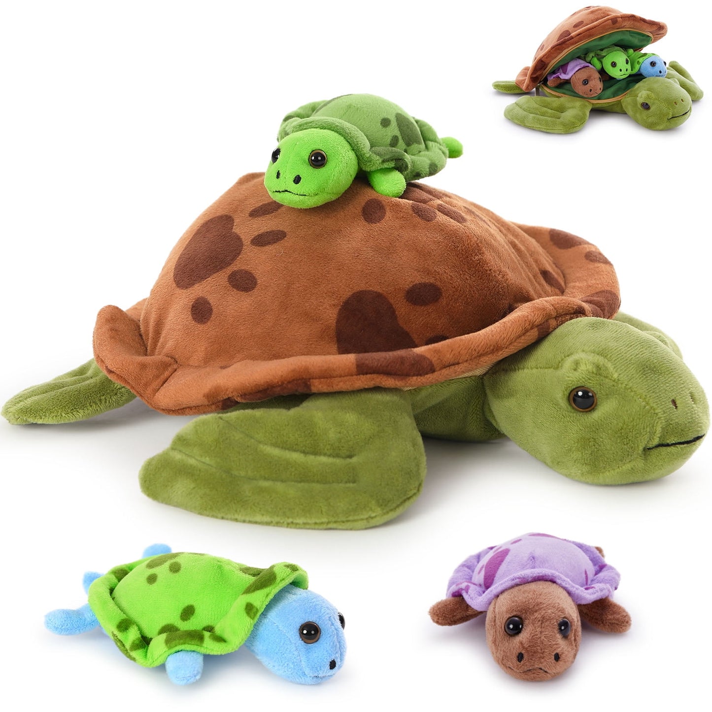 MaoGoLan 12.6" Sea Turtle Stuffed Animal Soft Turtle Plush with 3 Babies Plush Toy