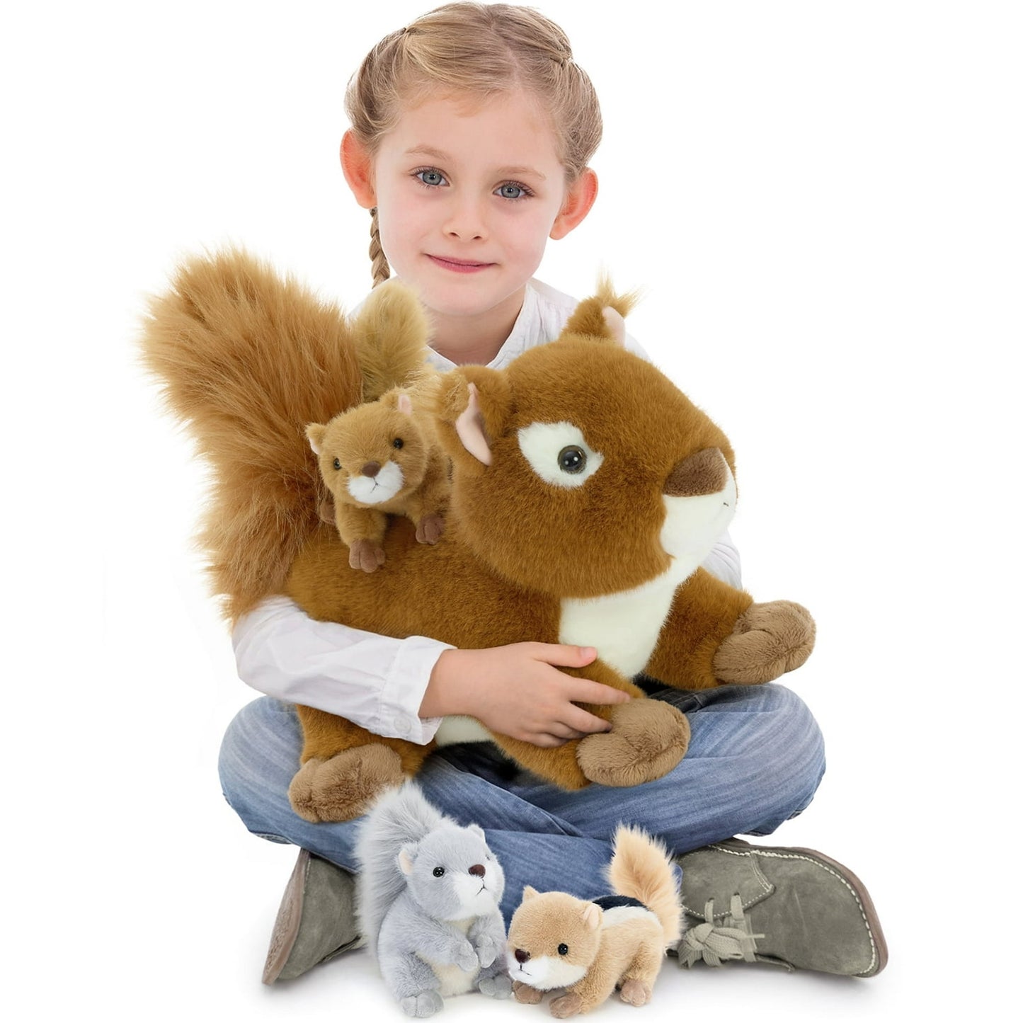 MaoGoLan 17.7'' Large Squirrel Stuffed Animal Plush Squirrel with 3 Babies