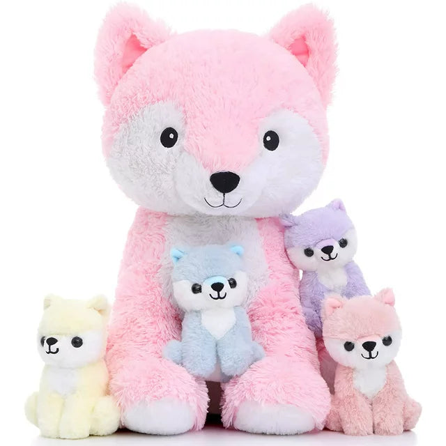 Ensemble de jouets en peluche renard 19 pouces, animaux en peluche renard maman et bébés