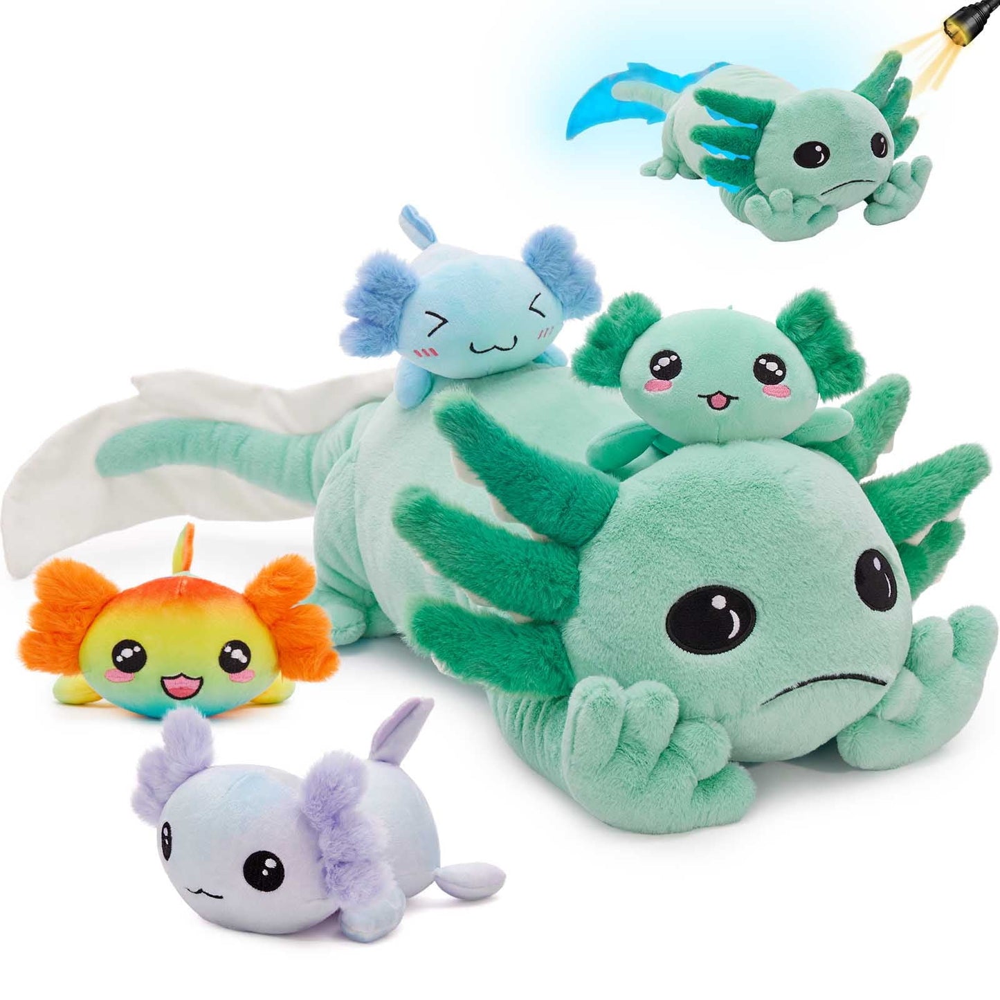 MaoGoLan 31.89" Giant Axolotl Stuffed Animals with 4 Babies Inside Large Axolotl Plush Toy