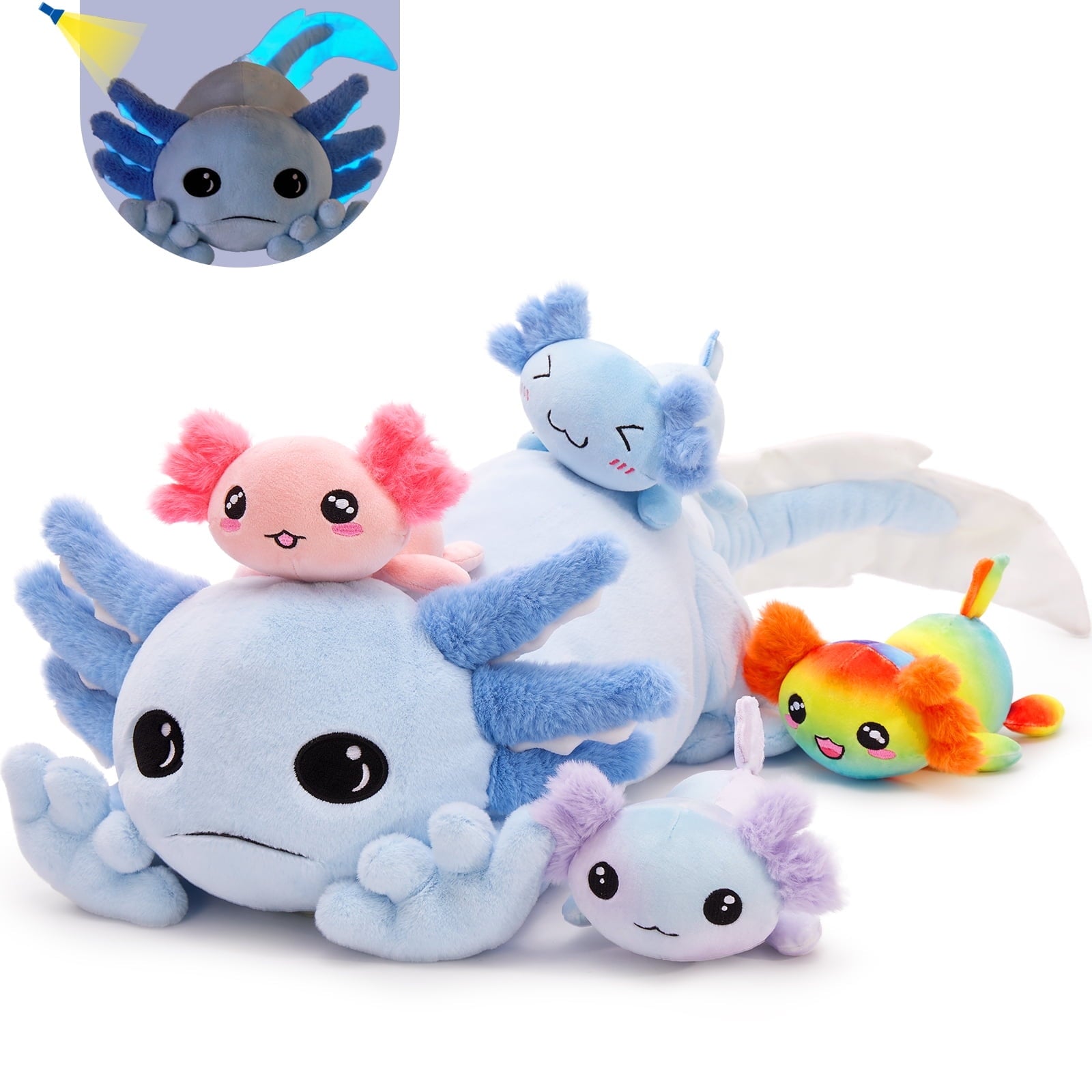 MaoGoLan 31.89" Giant Axolotl Stuffed Animals with 4 Babies Inside Large Axolotl Plush Toy