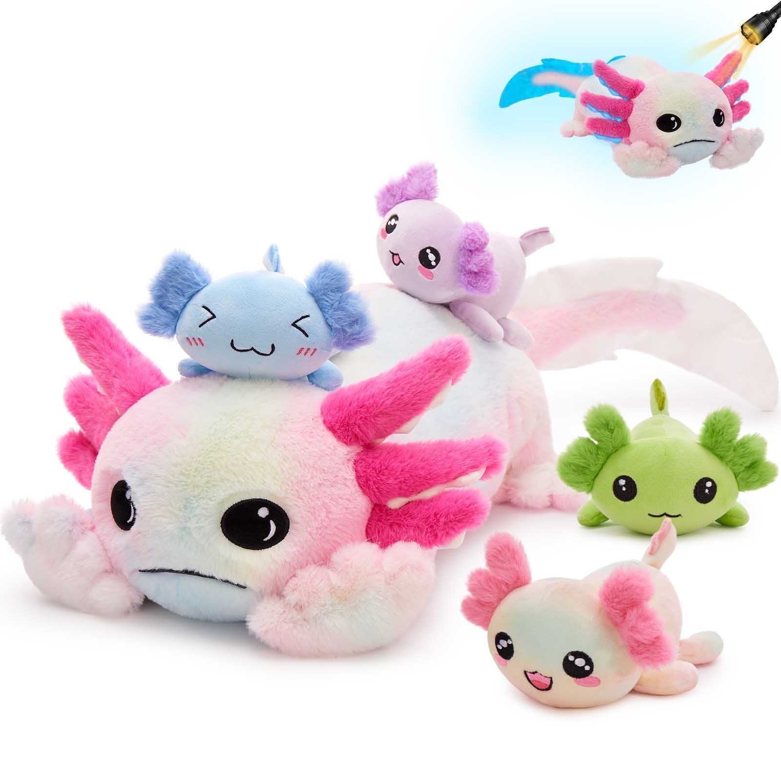 MaoGoLan 31.89" Giant Axolotl Stuffed Animals with 4 Babies Inside Large Axolotl Plush Toy