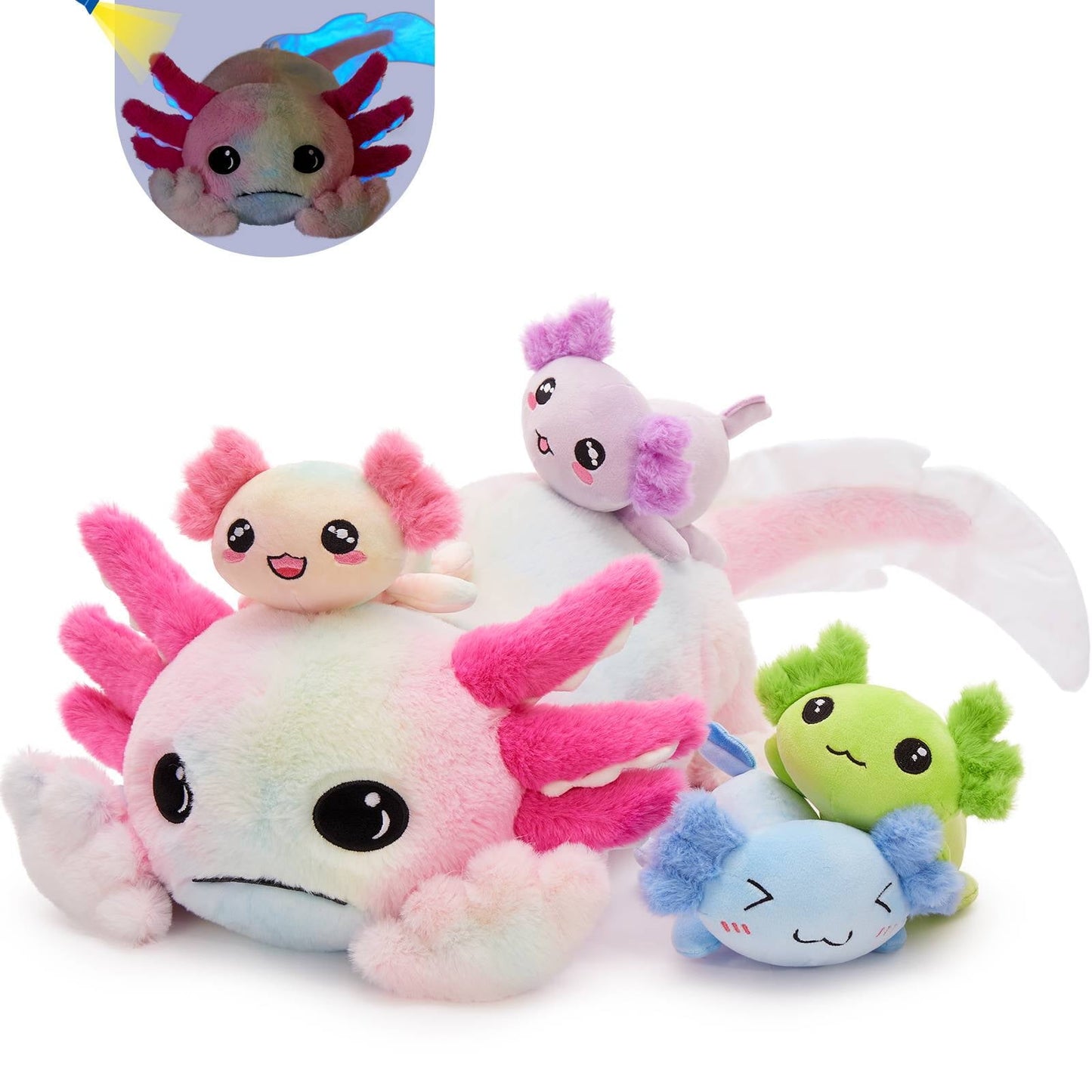 MaoGoLan 31.89" Giant Axolotl Stuffed Animals with 4 Babies Inside Large Axolotl Plush Toy