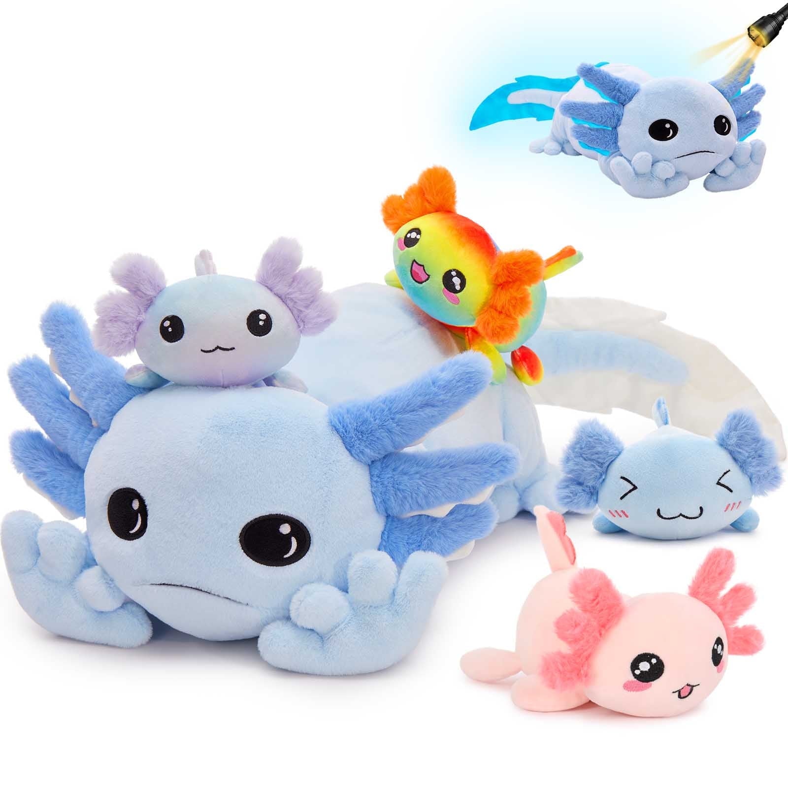 MaoGoLan 31.89" Giant Axolotl Stuffed Animals with 4 Babies Inside Large Axolotl Plush Toy