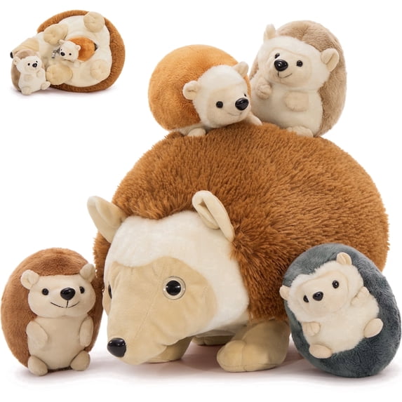 MaoGoLan 5 Pcs Hedgehog Stuffed Animal 13.7'' Large Stuffed Hedgehog with 4 Baby Hedgehogs Plush Toy