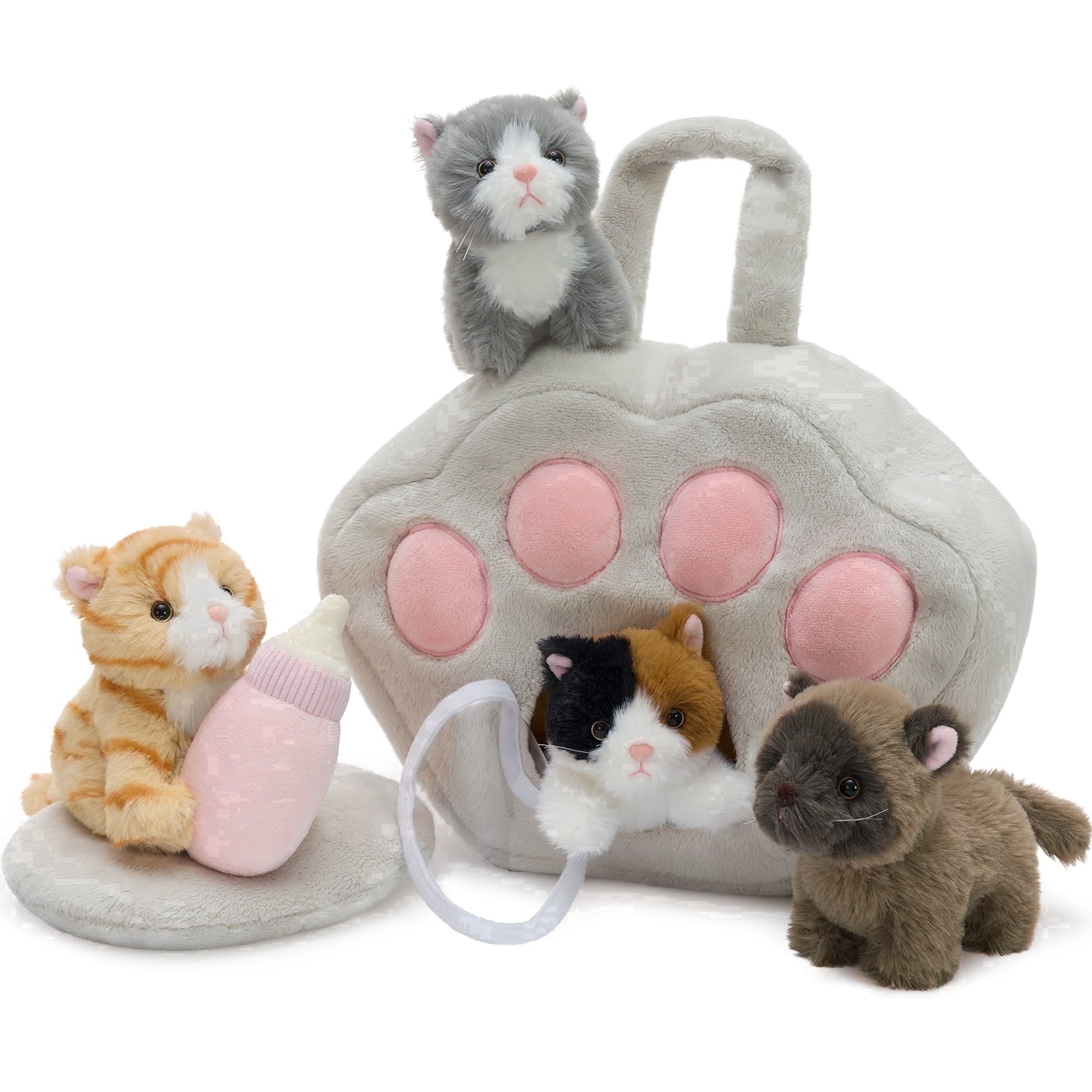 MaoGoLan 7pcs Cat House Stuffed Animals 13.7'' Cute Big Cat House with 4 Little Cats Plush Toy