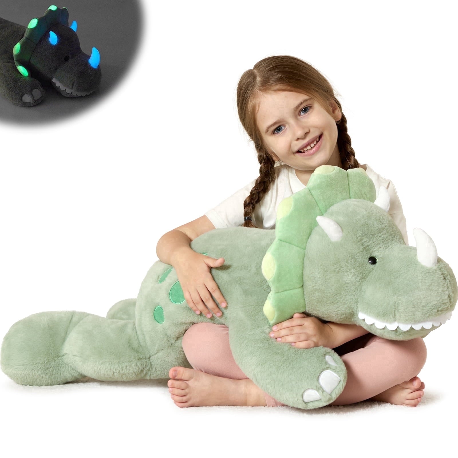 MaoGoLan 31'' Luminous Dinosaur Stuffed Animal Gaint Weighted Dinosaur Body Pillow Glow In The Dark Plush Toy