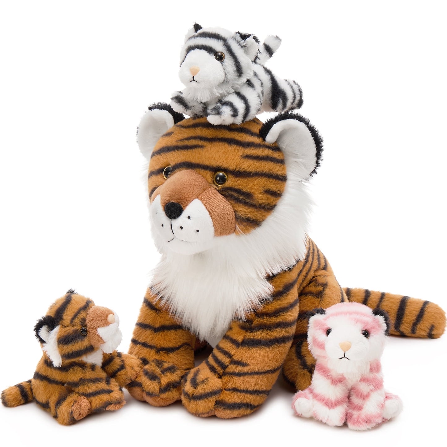 MaoGoLan 4 Pcs Tiger Stuffed Animal 13'' Large Stuffed Tiger With 3 Tiger Babies Plush Toy