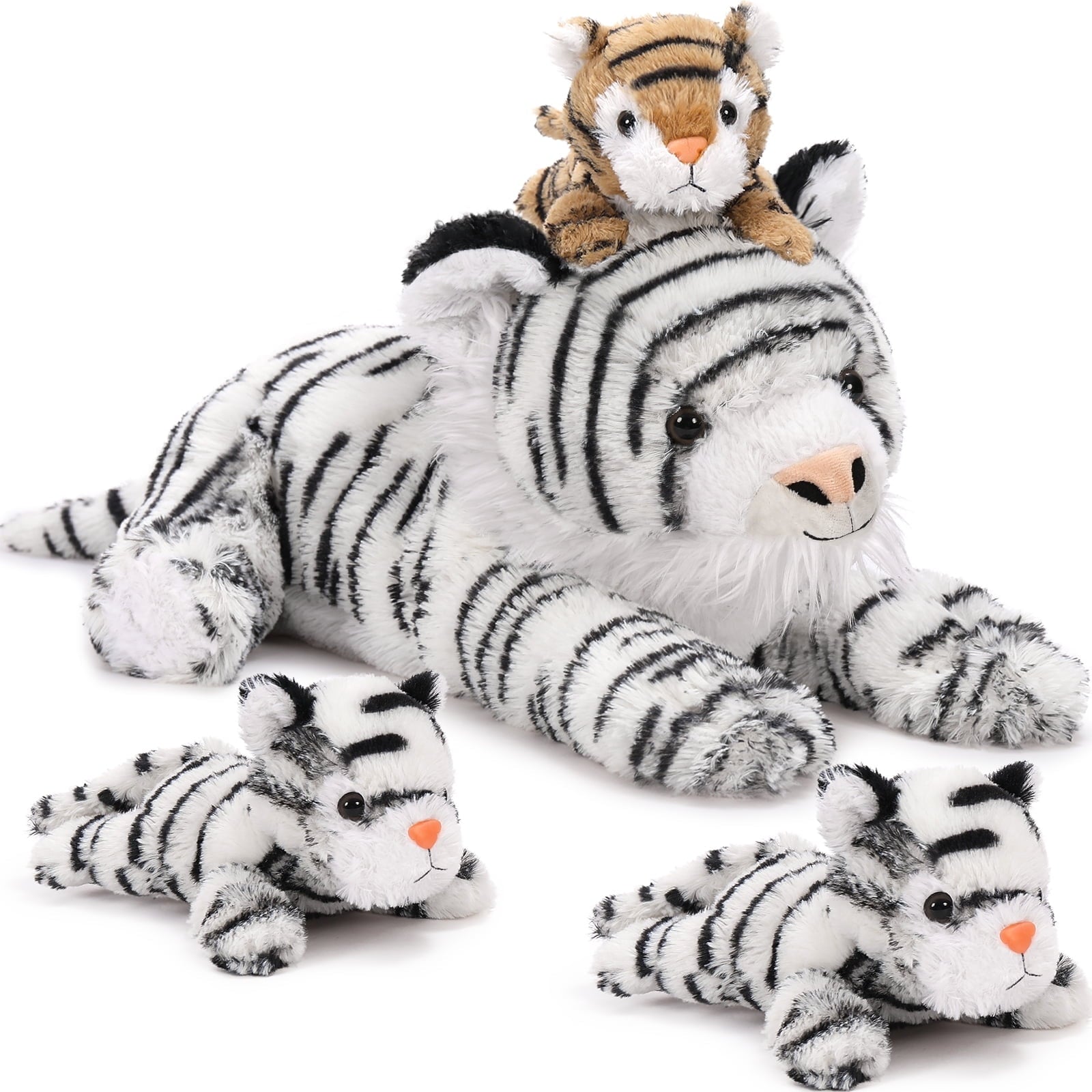 MaoGoLan 4pcs White Tiger Stuffed Animals Mommy Tiger with 3 Cubs
