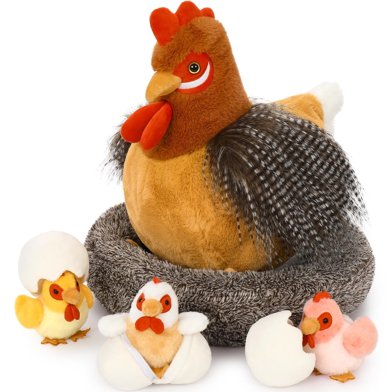 MaoGoLan 8Pcs Chicken Stuffed Animals with 3 Babies Chickens, 3 Eggs, 1 Nest House Plush Set Plush Toy