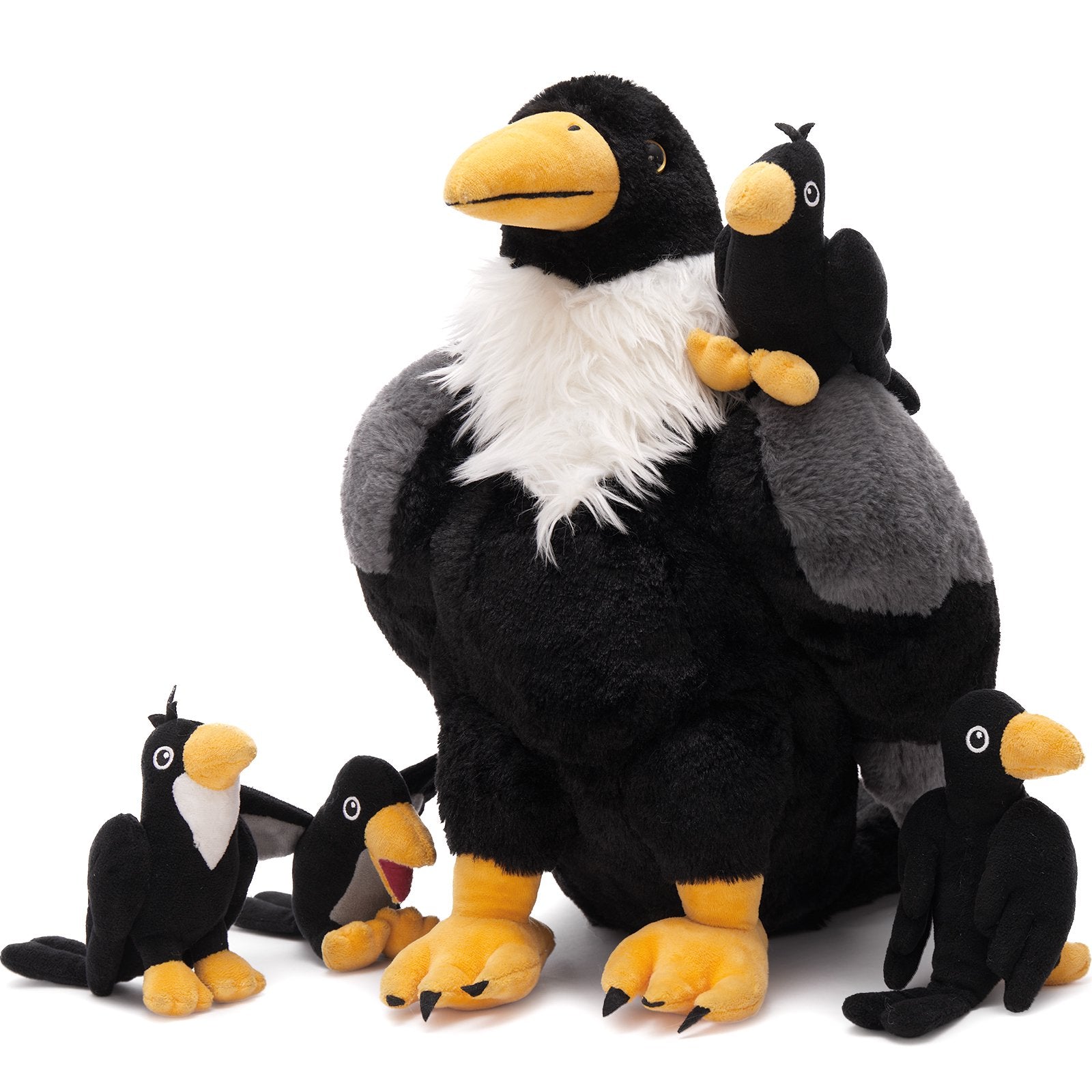 MaoGoLan 23.5" Giant Raven Stuffed Animal with 4 Small Crow Babies Plush Toy