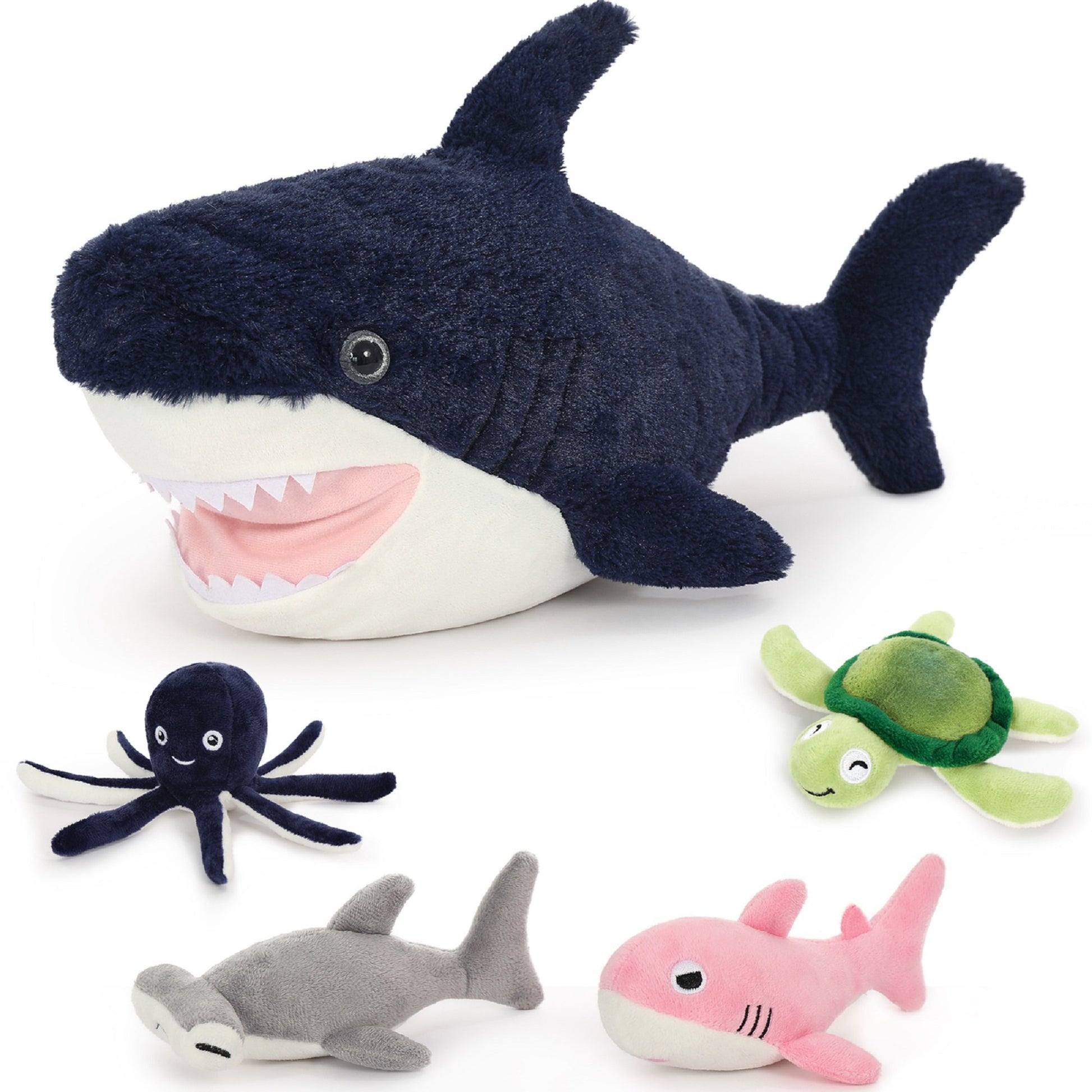 MaoGoLan 23.5" Giant Shark Plush with 4 Small Stuffed Sea Animals Plush Toy