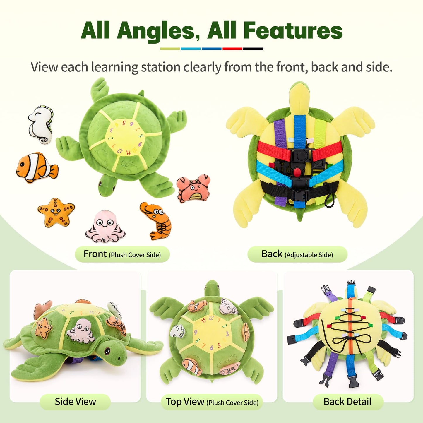 Montessori Sensory Turtle Plush Toy Busy Board Learning Toy
