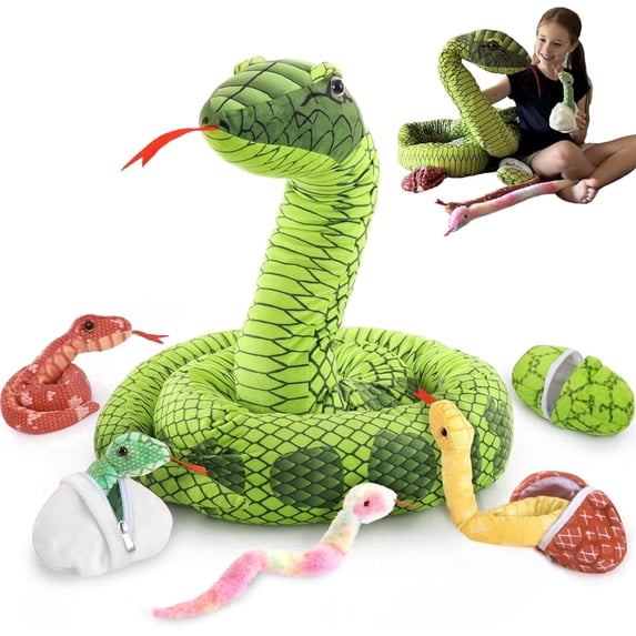 MorisMos 8Pcs Snake Stuffed Animal 118 inch Giant Stuffed Snake Mommy with 4 Babies & 3 Eggs Inside