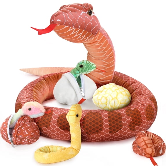 MorisMos 8Pcs Snake Stuffed Animal 118 inch Giant Stuffed Snake Mommy with 4 Babies & 3 Eggs Inside