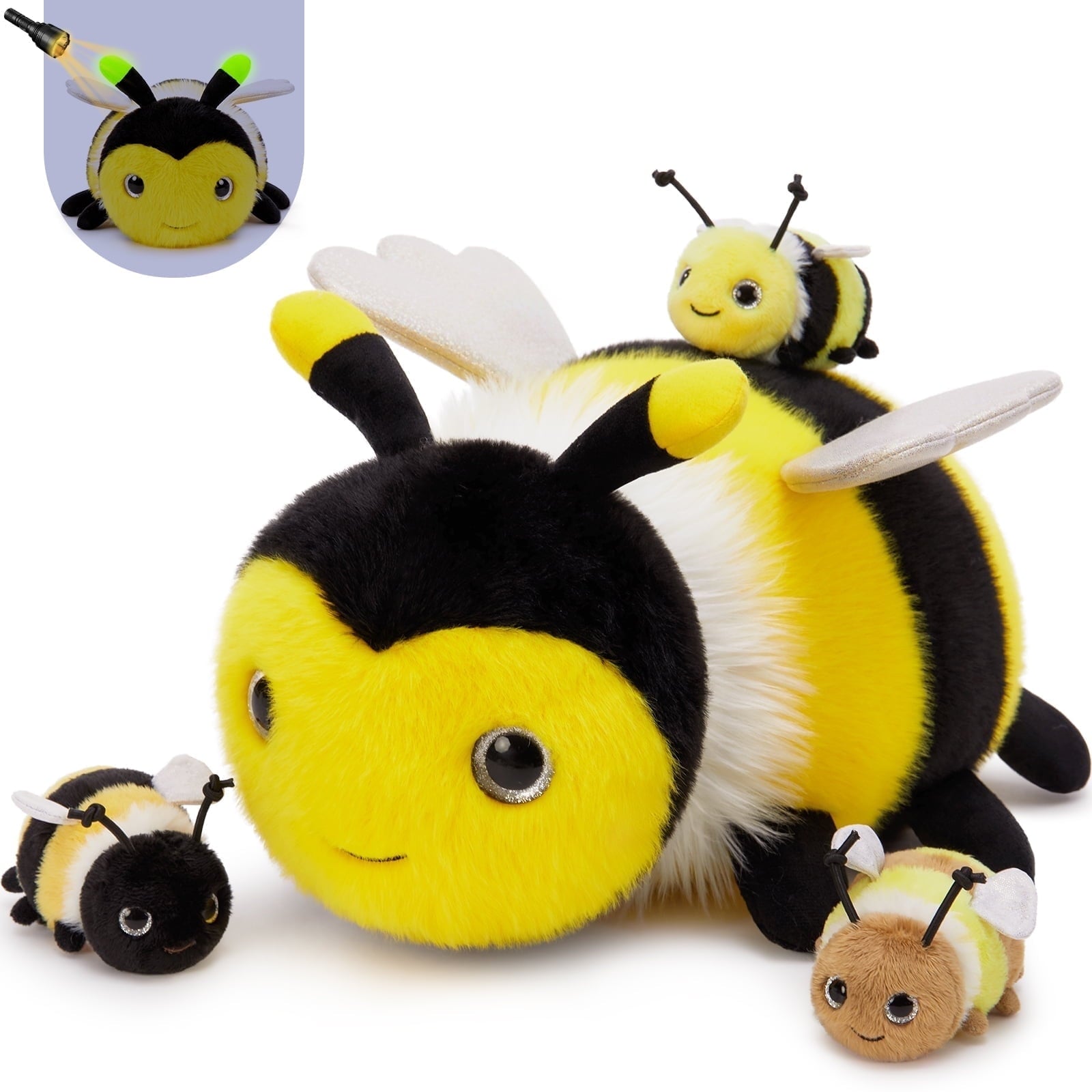 MorisMos 15" Bumblebee Stuffed Animals, Stuffed Bee with Babies Plush Toys