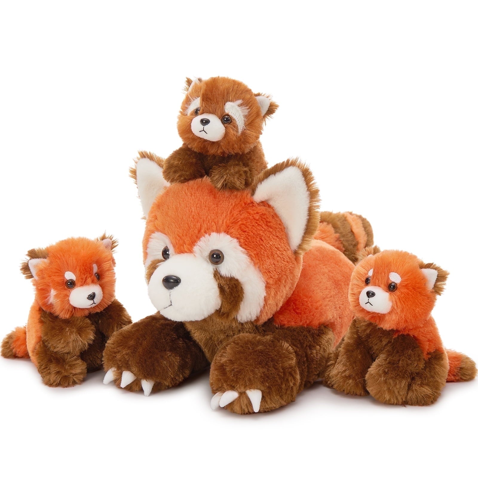 MorisMos Red Panda Stuffed Animal, Stuffed Mommy Red Panda Plush Toy with 3 Baby Pandas