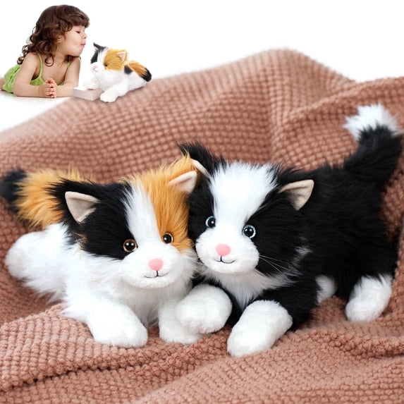MorisMos 2Pcs Cat Stuffed Animals, 14" Realistic Cat Plush Toys