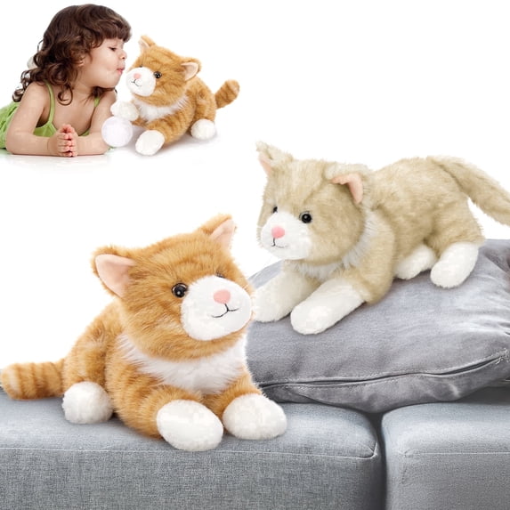 MorisMos 2Pcs Cat Stuffed Animals, 14" Realistic Cat Plush Toys