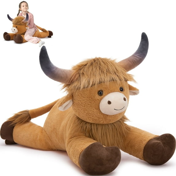 MorisMos 31.5'' Giant Highland Cow Stuffed Animal Cattle Plush Pillow