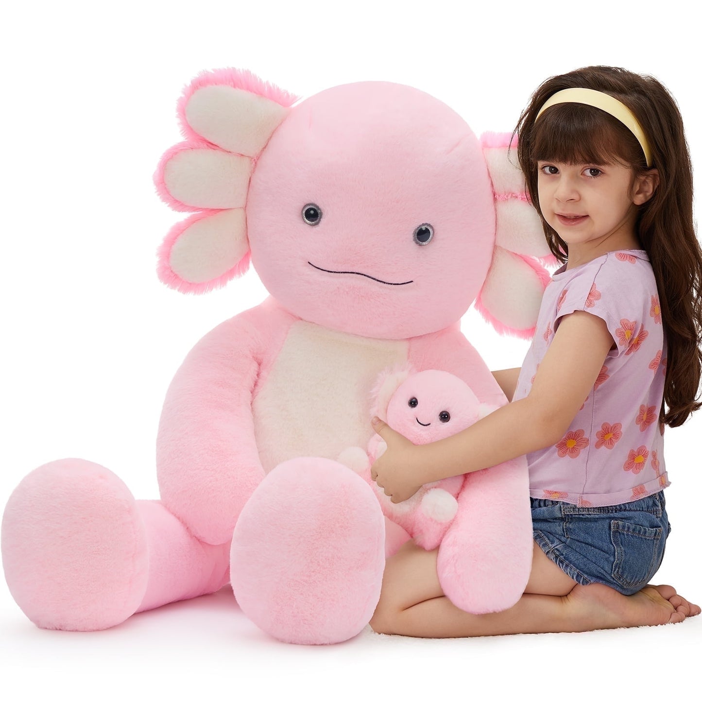 MorisMos Large Axolotl Stuffed Animals Plush, 39'' Giant Stuffed Axolotl Plush Toy with Baby