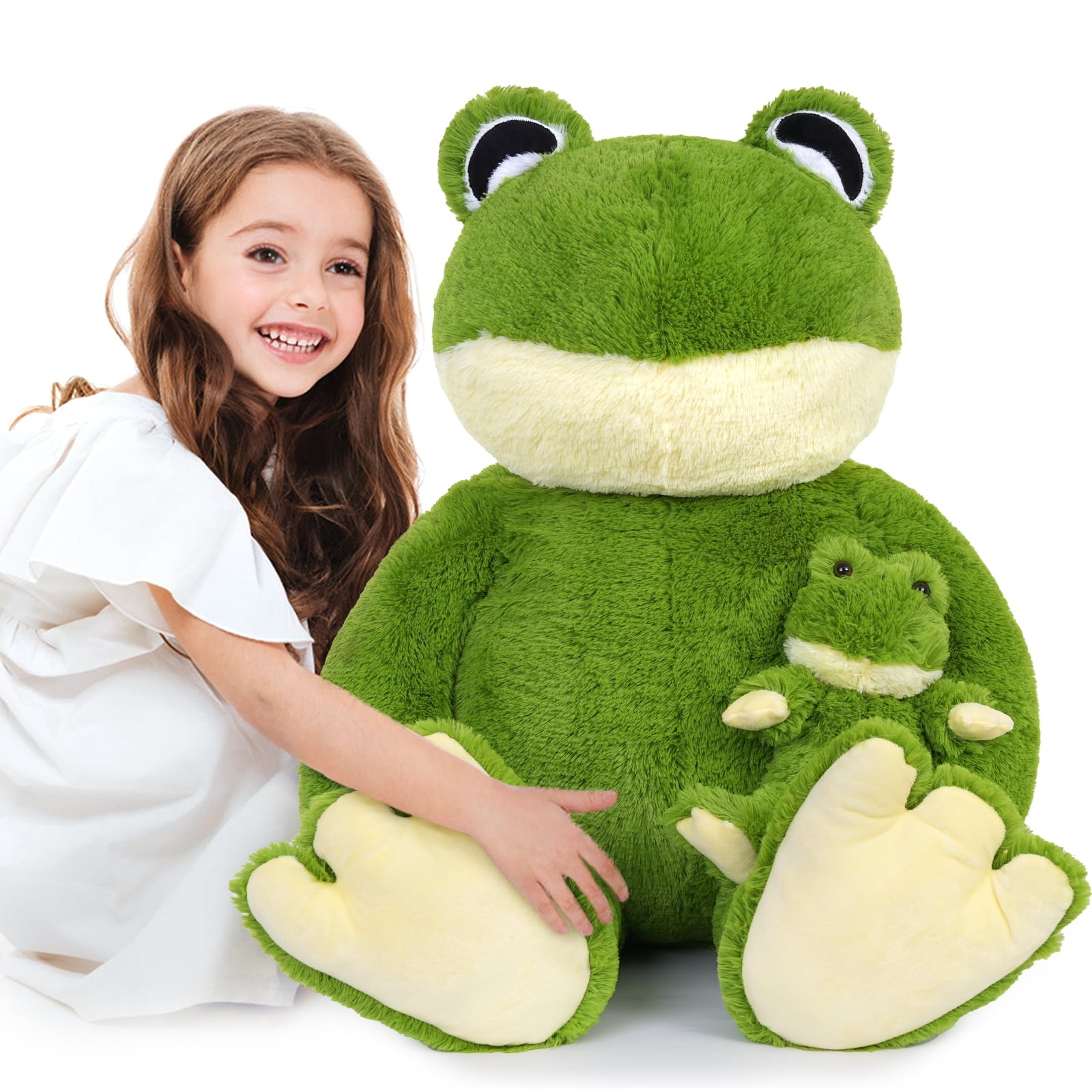 MorisMos Large Frog Stuffed Animals Plush, 39'' Giant Stuffed Frog with Baby Plush Toy