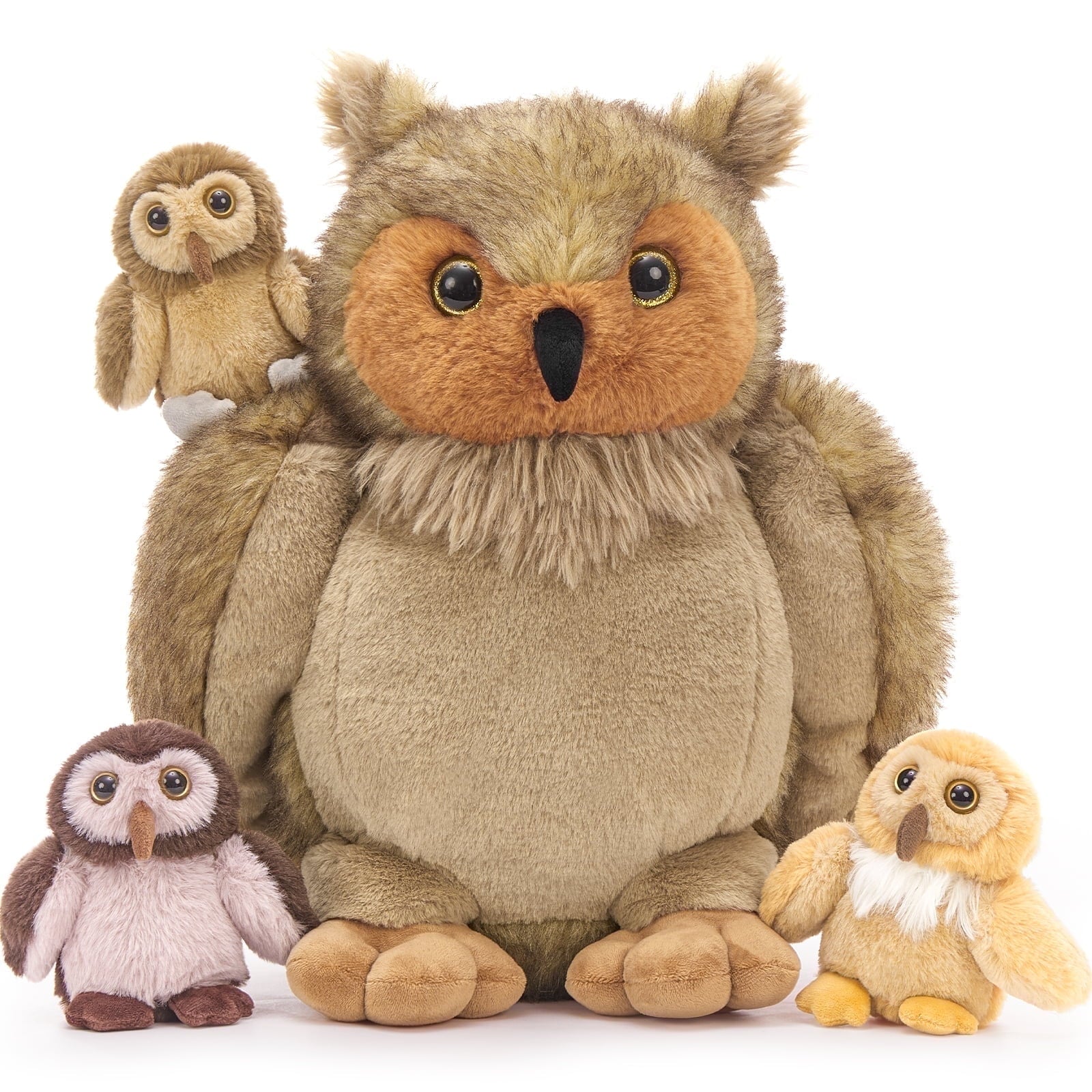 MorisMos 20" Owl Stuffed Animals Set, Mommy Stuffed Owl with 3 Babies Plush Toy