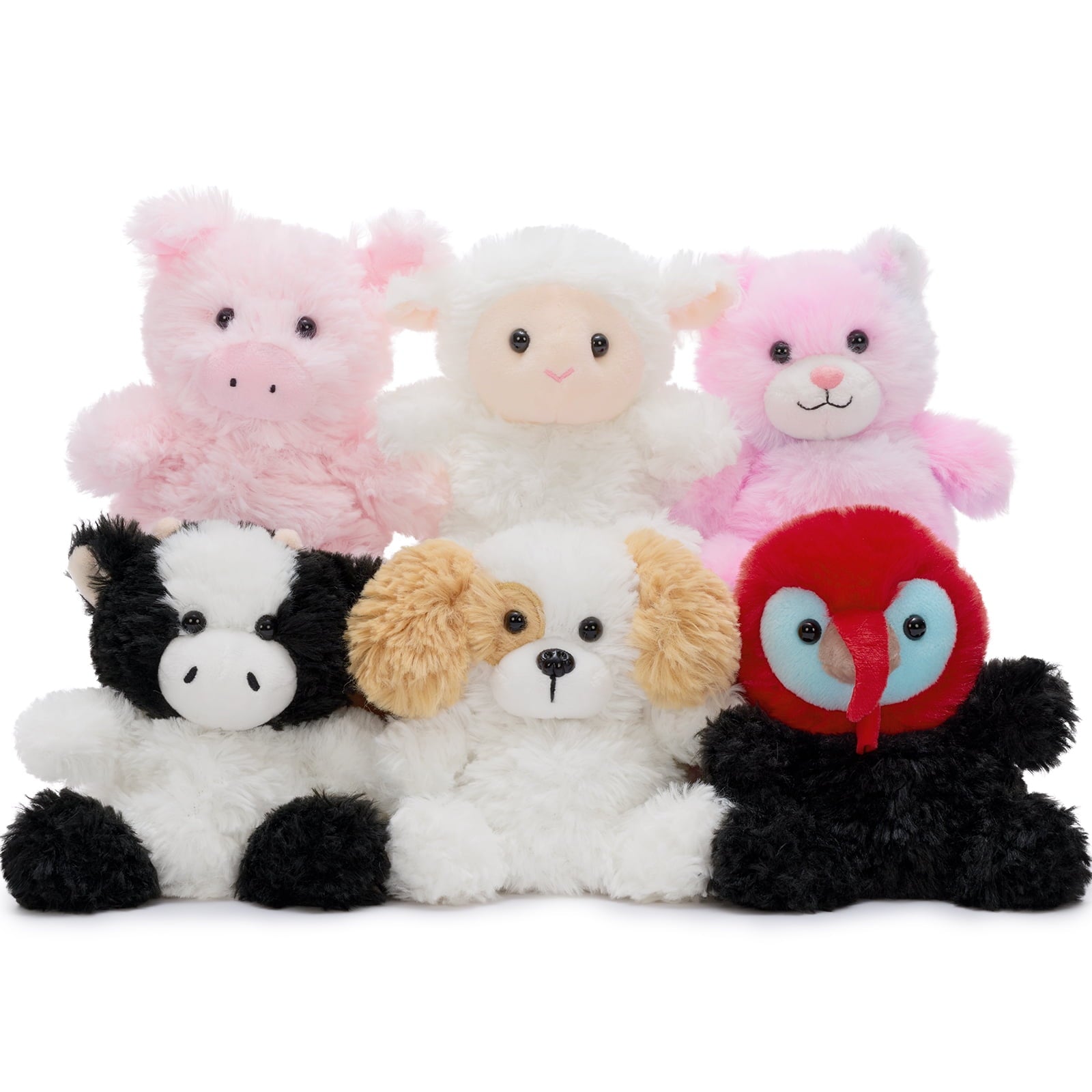 MorisMos 6 Pack Mini Farm Stuffed Animal in Bulk,5" Weighted Farm Animal Plush Toys(turkey/ cow/ cat/ dog/ pig/ sheep)