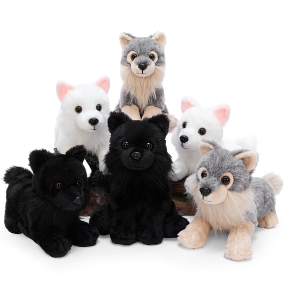 MorisMos 6 Pack Bulk Wolf Stuffed Animal Set, Cute Stuffed Wolf Toys with Multi-Pose