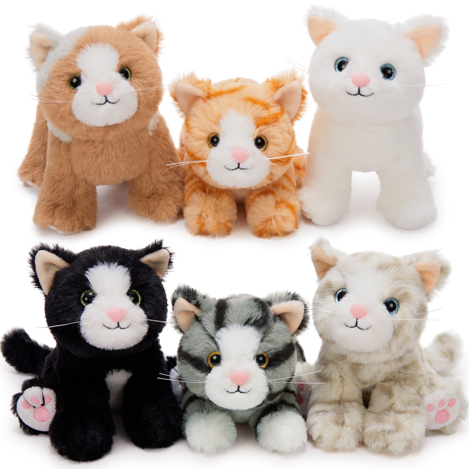 MorisMos 6 Pcs Bulk Kitten Stuffed Animal Set, Cute Stuffed Cat Toys with Multi-Pose