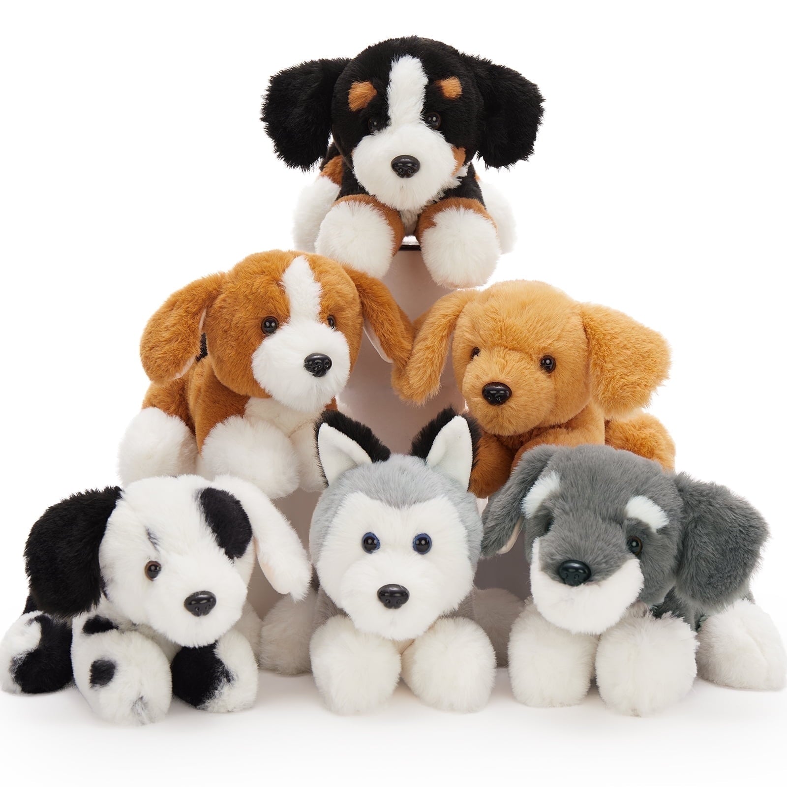 MorisMos 6 Pcs Small Dog Stuffed Animals Bulk, Fluffy Assorted Stuffed Puppy Plush Toys