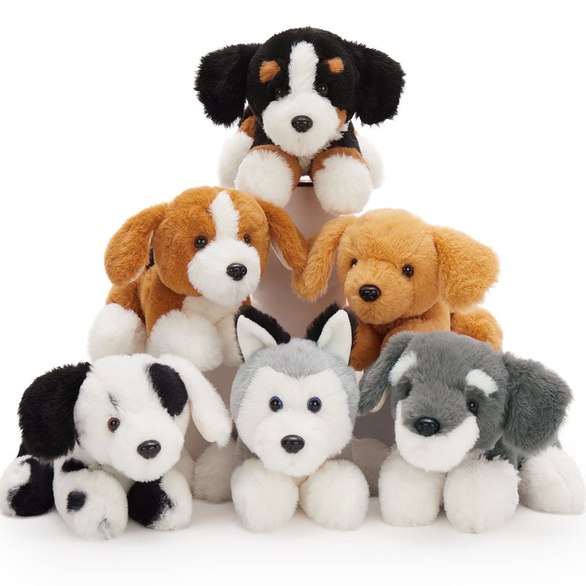 MorisMos 6 Pcs Small Dog Stuffed Animals Bulk, Fluffy Assorted Stuffed Puppy Plush Toys
